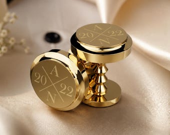 Initial Cufflinks and Tie Clip Set, Personalised Gold