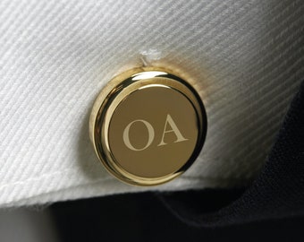 Personalized Gold Cufflinks & Tie Clip Set - Custom Engraved Wedding Gift for Groom - Initials/Date/Coordinates