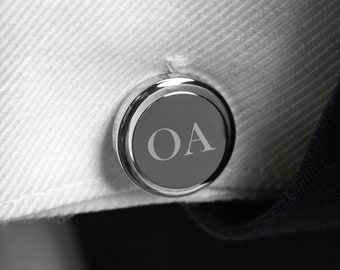 Personalized Initial Cufflinks and Tie Clip Set: Engraved Silver Groomsmen Gift
