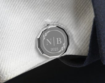 Custom Wedding Cufflinks: Engraved Silver-Plated Groom Gift