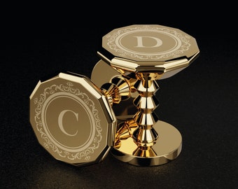 Engraved Gold Wedding Cufflinks: Personalized Initial Cufflinks