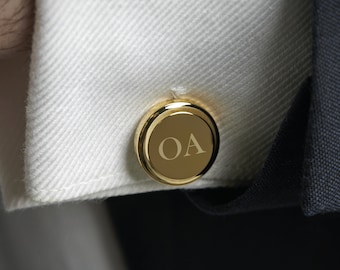 Gold Personalised Engraved Initial Cufflinks - Wedding or Birthday Gift - Personalised Engraved Gift