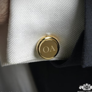 Gold Personalised Engraved Initial Cufflinks - Wedding or Birthday Gift - Personalised Engraved Gift