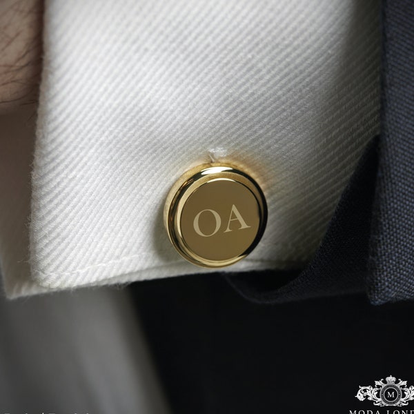 Gold Personalised Engraved Initial Cufflinks - Wedding or Birthday Gift - Personalised Engraved Gift