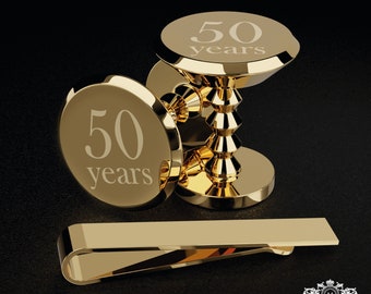 Personalized 50th Anniversary Gold Cufflinks & Tie Clip Set