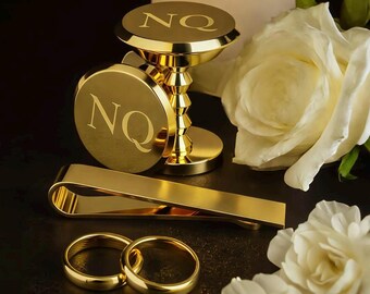 Personalised Gold Cufflinks for Groom, Wedding Party Gift for Men, Luxury Anniversary Gift for Husband