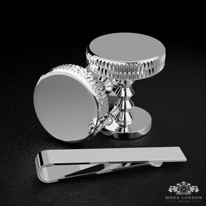 Engraved Silver Cufflink & Tie Clip Set | Engraved for Him | Gift Set for Groom | Custom Initials Personalized Gift | Wedding