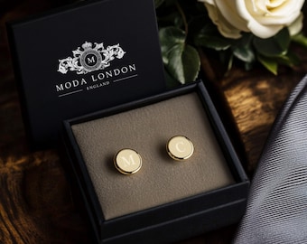 Personalized Gold Cufflinks: Engraved Initial Wedding Groomsmen Gift