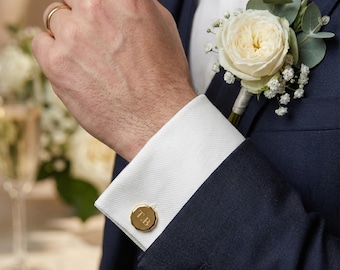 Wedding Cufflinks and Tie Clip Set, Personalised Gold