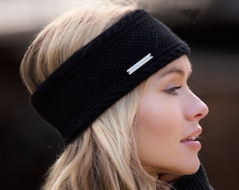 Ladies black cashmere ear warmer / headband