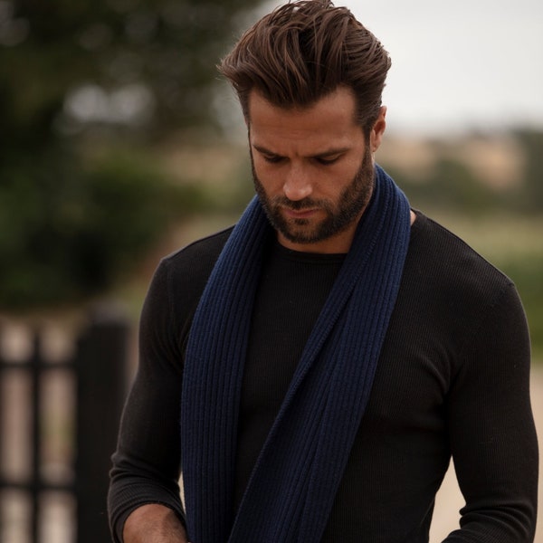 Mens Cashmere scarf, luxury ribbed cashmere scarf