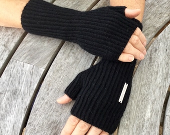 Ladies fingerless cashmere mittens - longer wrist warmer length