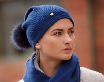 Cappello pom Pom Pom a coste slouchy