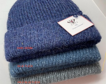 Unisex alpaca cashmere beanie hat - blue beanie, knitted beanie hat, cashmere hat, mens cashmere beanie, alpaca beanie, mens alpaca beanie