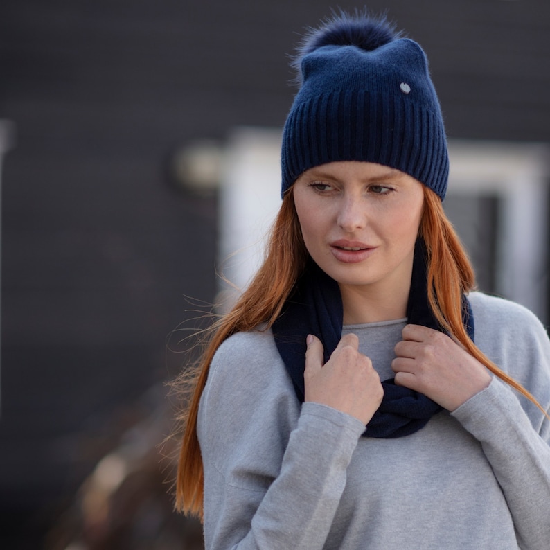 Cuffed Cashmere Hat with Pom Pom