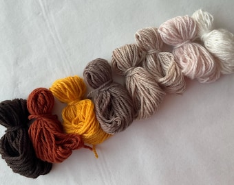 Pure cashmere darning yarn in various shades, brown to beige cashmere darning yarn