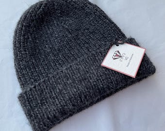 Mens alpaca cashmere beanie hat - knitted flecked charcoal beanie hat, cashmere hat, mens cashmere beanie, alpaca beanie, mens alpaca beanie
