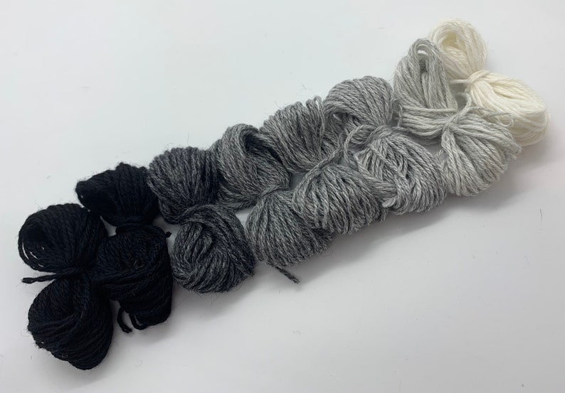 Pure cashmere darning yarn in various shades of black, through greys to cream thread, cashmere thread, darning thread, cashmere repair zdjęcie 5