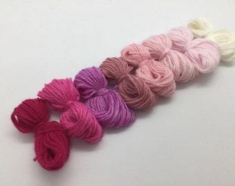 Pure cashmere darning yarn in various shades of pink, pink thread, cashmere thread, darning thread, cashmere repair