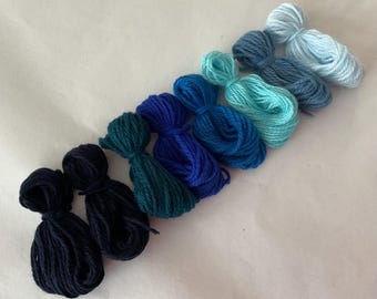 Pure cashmere darning yarn in various shades of blue, blue cashmere darning yarn
