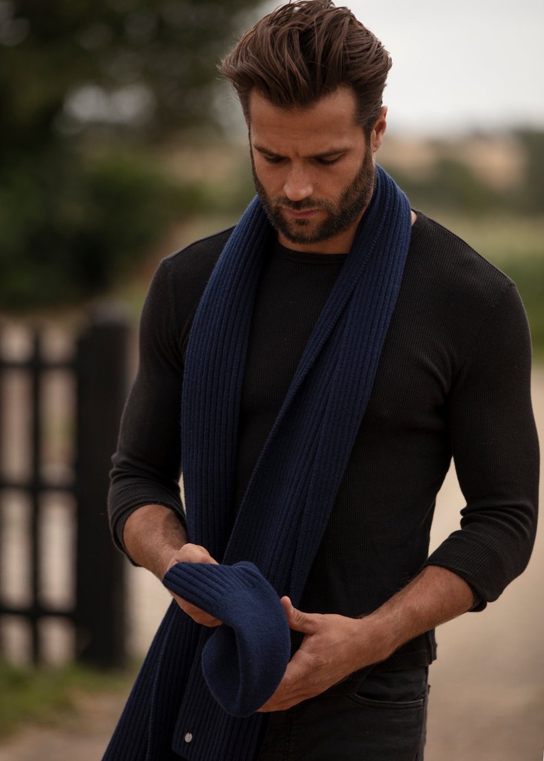 Mens Cashmere scarf, luxury ribbed cashmere scarf image 1