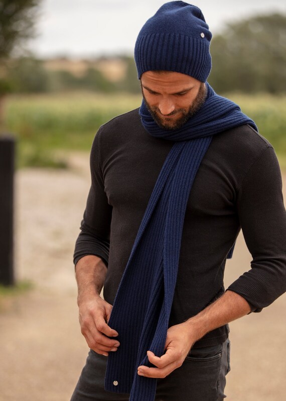 Men ribbed scarf, Dark blue