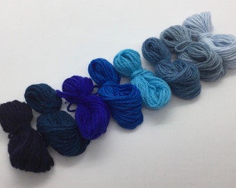 Pure cashmere darning yarn in various shades of blue, blue cashmere darning yarn
