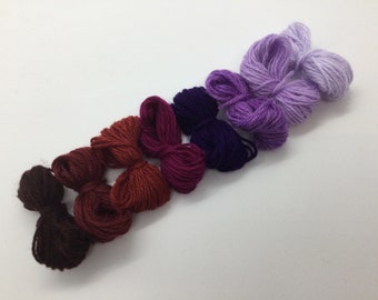 Pure cashmere darning yarn in various shades of purple, through burgundy to lilac thread, cashmere thread, darning thread, cashmere repair