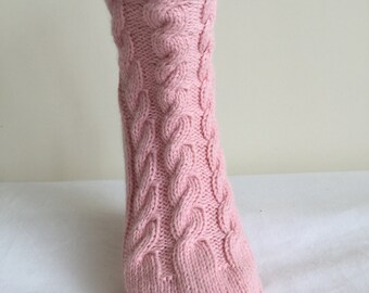 Reserved for Margaret, alpaca silk hand made bed socks, alpaca bed socks, cable socks, luxury socks