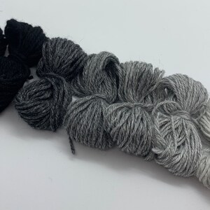 Pure cashmere darning yarn in various shades of black, through greys to cream thread, cashmere thread, darning thread, cashmere repair image 2