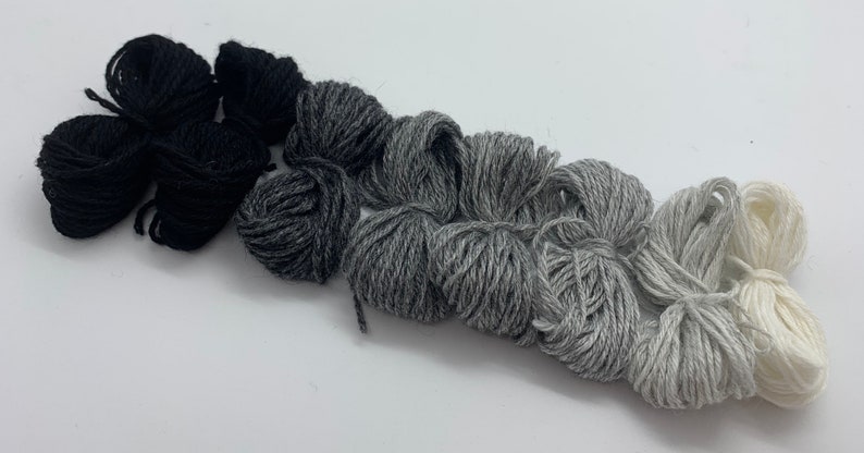 Pure cashmere darning yarn in various shades of black, through greys to cream thread, cashmere thread, darning thread, cashmere repair zdjęcie 2