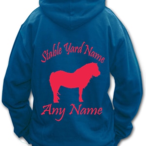 Personalisierter Shetlandpony Hoodie Mädchen Jungen, kleines Pony Kinderpony Kinderpony Hoodie Pferdeliebhaber Geschenk, Erwachsener zeigt,