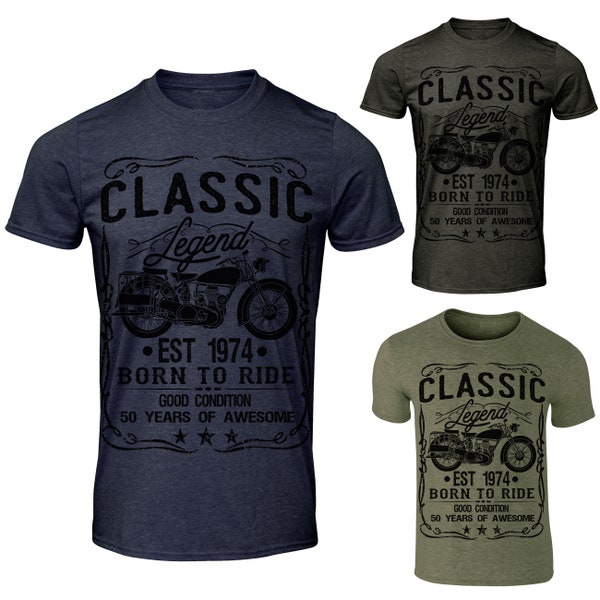 Cadeau du 50e anniversaire, motard, moto, t-shirt, transport et livraison gratuits, HNE 1974 Classic Legend Born to Ride 1974 cadeau cadeau