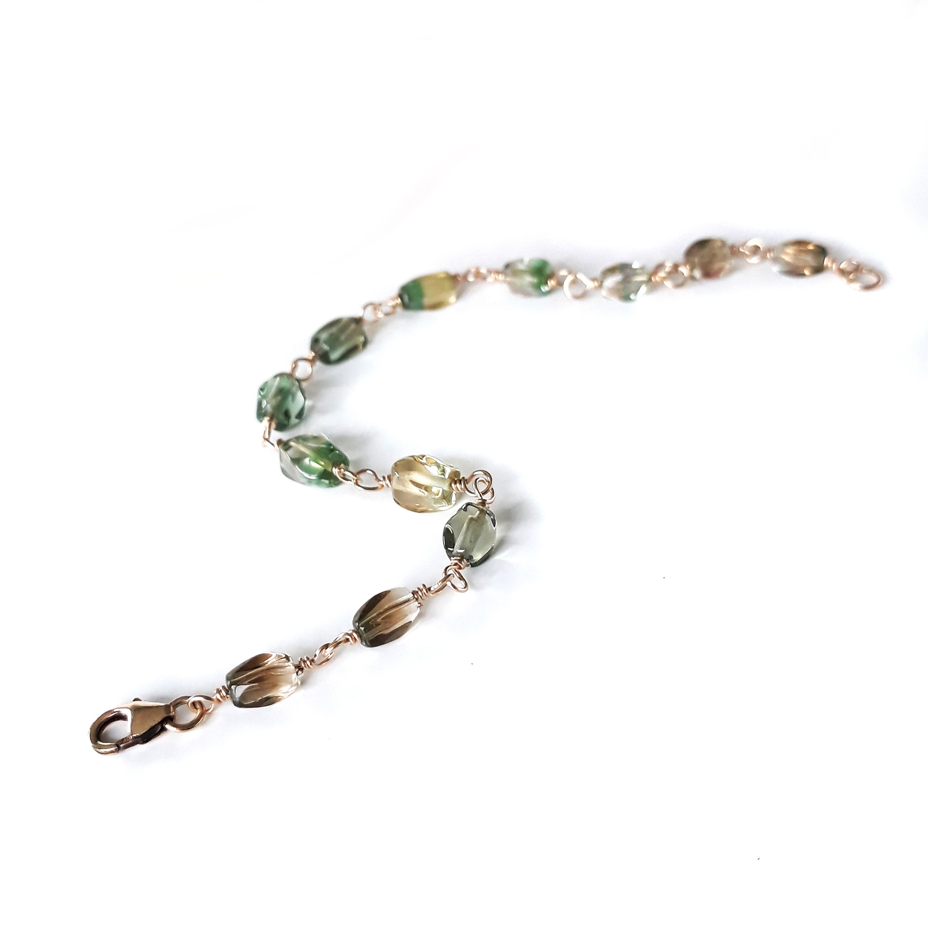 14K Gold filled Grünes und Braunes Glas Nugget Gliederarmband | Etsy