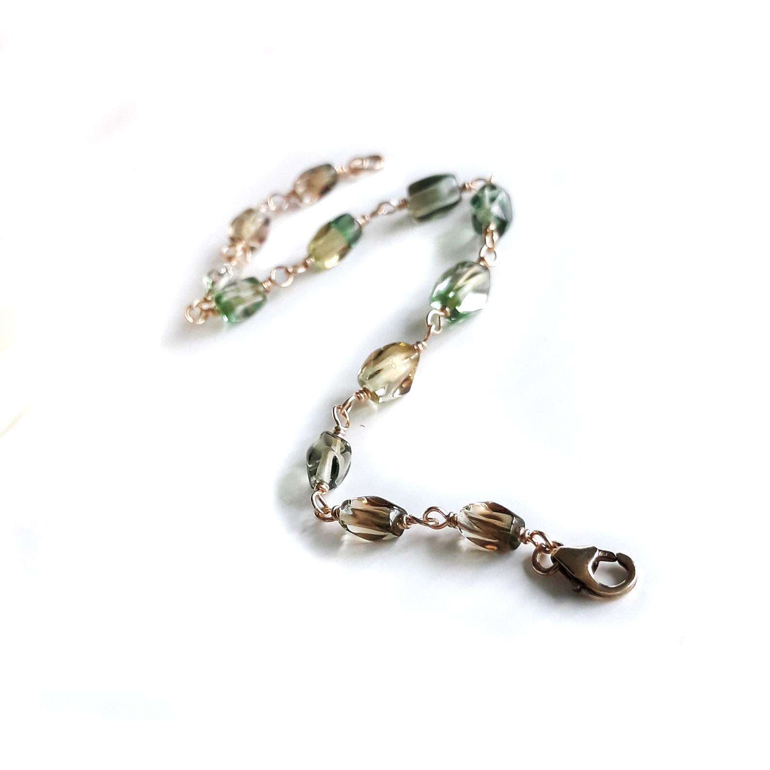 14K Gold filled Grünes und Braunes Glas Nugget Gliederarmband | Etsy