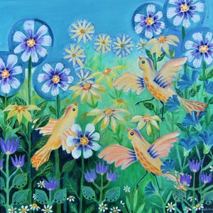 Original painting on canvas, original acrylic art , original bird painting, painting on canvas, Original fantasy painting, original artwork.