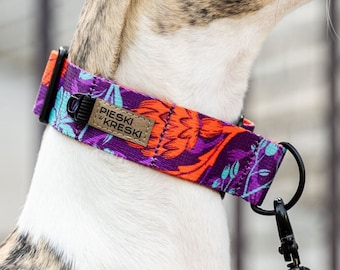 Collier martingale pour whippet, saluki, galgo, lévrier - Fleur fluo