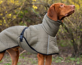 Warmer Mantel für Vizsla mit Reflektoren - Vizsla Kleidung - Khaki