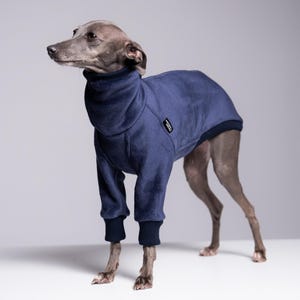 Velvet Fleece Italian Greyhound Clothing – Iggy Jumper with Sleeves, Navy Blue