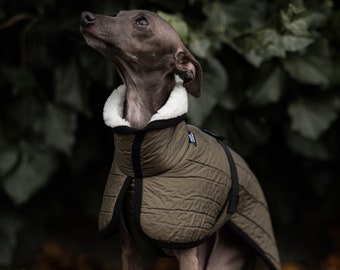 Coat for Iggy with reflectors - italian greyhound clothes - KHAKI