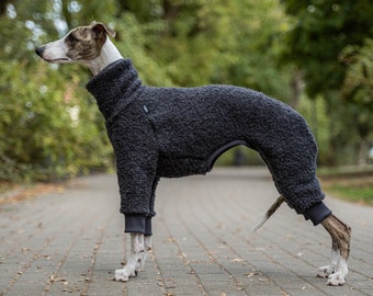 75% Wool Whippet Jumpsuit – Whippet Clothing Onesie, Sighthound Overall, Graphite