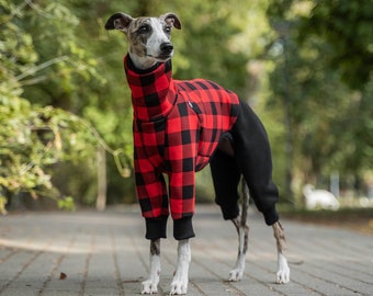 90% cotton - Jumpsuit for Whippet - whippet clothes - RED/BLACK