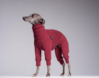 90% Cotton Italian Greyhound Clothing – Iggy Jumper with Sleeves, Burgundy