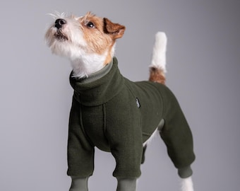 Fleece PRO Parson Russell Terrier Jumpsuit – Jack Russell Clothes, Small Dog Clothing, Khaki