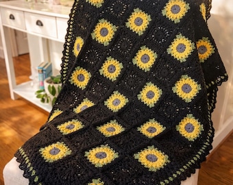 Sunflower Granny Square Crochet Pattern PDF – Easy Flower Square + Blanket & Purse Instructions – Beginner Crochet – Instant Download