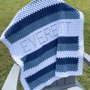 Easy Crochet Baby Blanket Pattern with Granny Rows, Picot Edging and Name Block, DIY Crochet Pattern Pdf, Simple & Personalized
