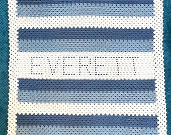 Personalized Baby Blanket Crochet Pattern PDF – Easy Granny Stripe Baby Blanket with Name – Beginner Friendly DIY Baby Shower Gift
