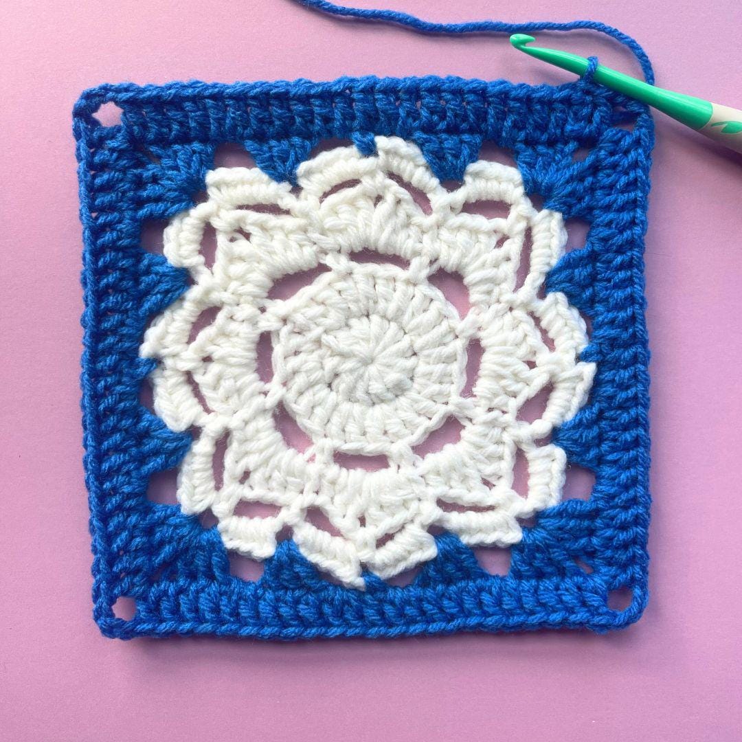 Crochet Snowflake Square Pattern PDF | Winter Granny Square for Blanket ...