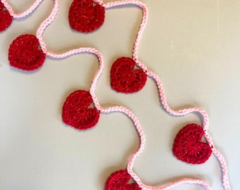 Motif de guirlande de coeurs au crochet | Décoration de la Saint-Valentin au crochet PDF | Guirlande DIY au crochet pour la Saint-Valentin