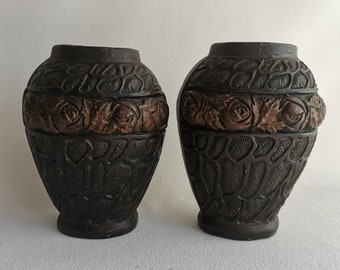 アンティークピューターの花瓶：アールヌーボー様式の花瓶、ビクトリア